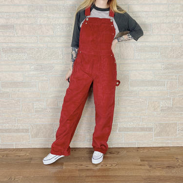 90's Red Corduroy Dungarees Overalls 
