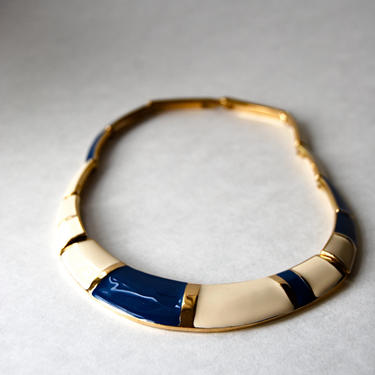 Beautiful Blue Ivory and Gold Signed Trifari Necklace 