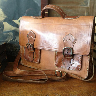 Handcrafted Brown Leather Briefcase Crossbody Messenger Bag Satchel 