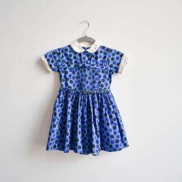 1950s Blue Polka Dot Kids Party Dress 
