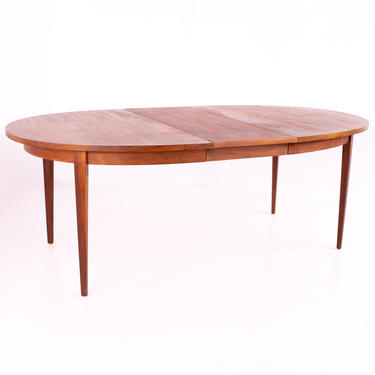 Dillingham Mid Century Round Expanding Walnut Dining Table with 2 Leaves - mcm 