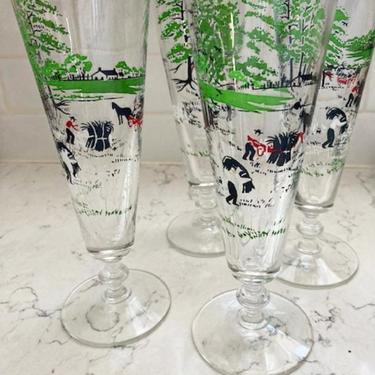 Vintage Circa 1950's / 1960s  Libbey Pilsner Beer Farm Scene  Currier & Ives Glasses- Set of 4 by LeChalet