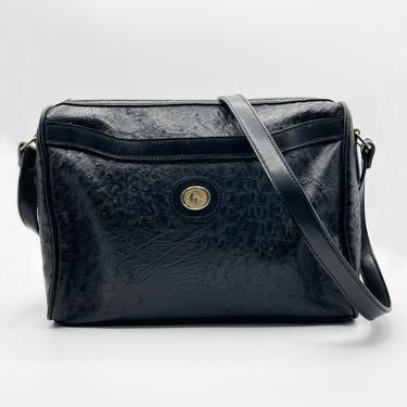 Vintage Ostrich embossed leather crossbody bag