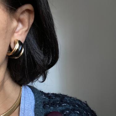 vintage enamel noir gold trim hoop earrings 