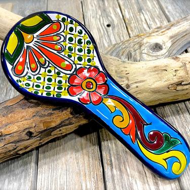 VINTAGE: 10.25" Authentic H. Venegas Signed Talavera Mexican Pottery - Spoon Rest - Colorful Hand Painted - Mexico - SKU 36-A-00033328 