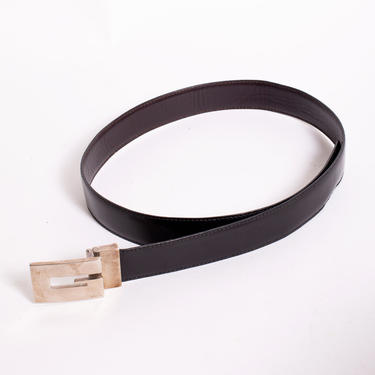GUCCI Y2K Calfskin Square G Logo Black Leather Belt Tom Ford Monogram Black Silver Minimal 