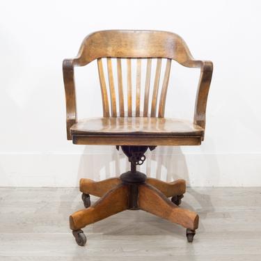 Antique Adjustablel Swivel Oak Desk Chair c.1940