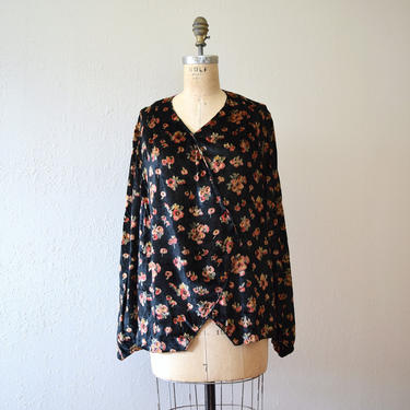 1920s velvet blouse . vintage 20s dark floral top 