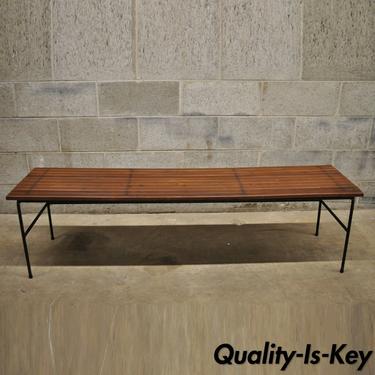 Vintage Mid Century Industrial Modern 60" Iron and Wood Slat Wooden Bench