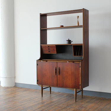 Walnut Secretary Desk and Bookcase with Backslanted Drawers and Letter Bay 