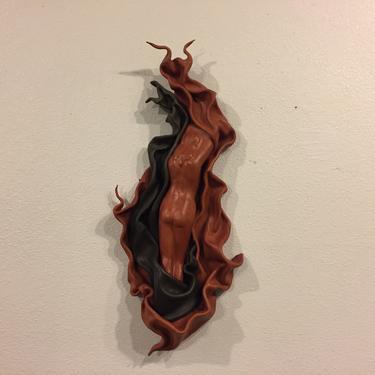 Hand Formed Leather Sculpted Figure of a Woman - Wall Hanging 