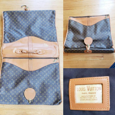 Vintage Louis Vuitton Garment Bag Luggage Hanging Hook Brown Leather Logo Designer French Saks Fifth Avenue 