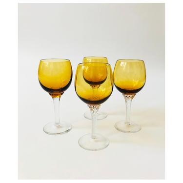Vintage Amber Wine Glasses / Set of 4 