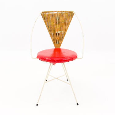 Arthur Umanoff Mid Century Modern Iron and Wicker Vanity Chair 