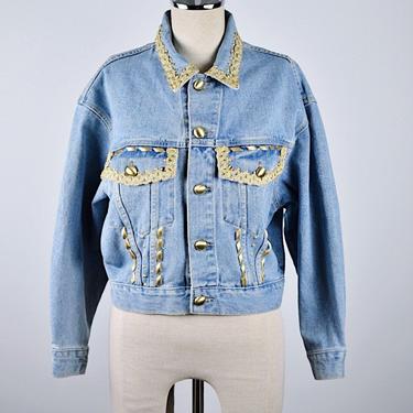 1990's Cropped Denim Jacket with Embellishments 