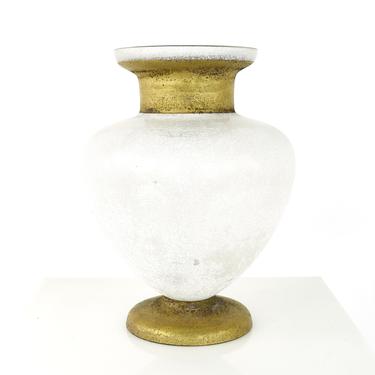 Mid Century Frosted Art Glass with Gold Vase - mcm 