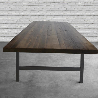 Conference Table made with 2.5&amp;quot; thick reclaimed wood top and steel base.  Variety of table bases, sizes and finishes available. 