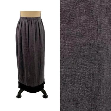 90s Gray Linen Maxi Skirt Medium, Casual Long Linen Pencil Skirt, Elastic Waist Vacation Outfit, 1990s Clothes Women Vintage Clothing FENINI 