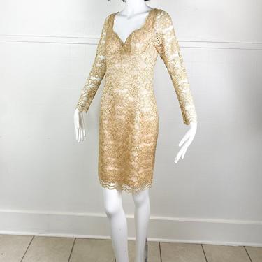 1980s Gold Lace Bodycon dress / Small 