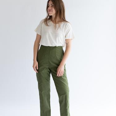 Vintage 24 25 26 Waist Green Side Zip Army Pant | Cargo Pocket Trouser | 