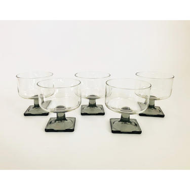 Mid Century Gray Stemmed Coupe Glasses / Set of 5 