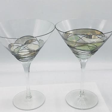 Vintage Set of two Romanian Milano Martini  Stemmed Stained Glass/Mosaic lavender Hand Made 