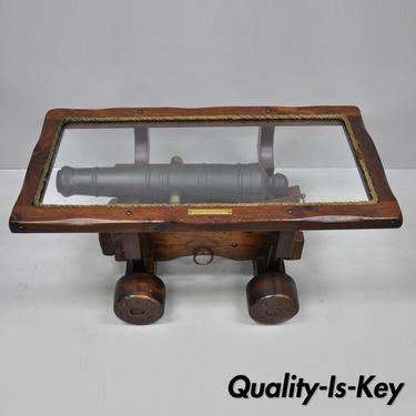 Vintage USS Constitution Simulated Wooden Naval Cannon Coffee Table Display