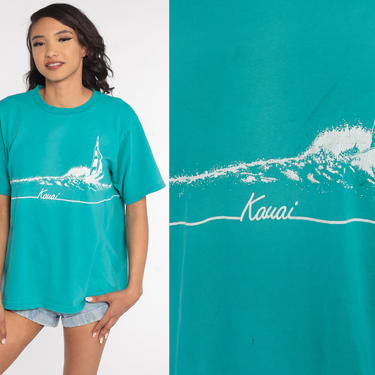Kauai Hawaii Tshirt Tropical Shirt Beach Shirt Turquoise Graphic Tee Retro 90s T Shirt Crazy Shirts Medium Large 