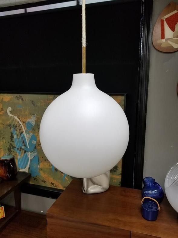 Mid-Century Modern frosted glass swag lights (three available)