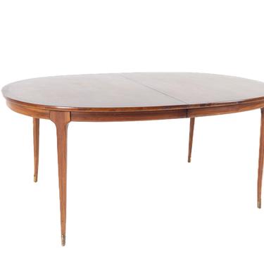 Lane Rhythm Style Mid Century Oval Walnut Dining Table with Brass Tipped Legs and 2 Leaves - mcm 