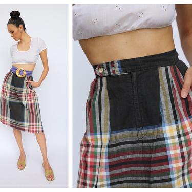 Vintage Ralph Lauren Midi Skirt / Plaid Summer Midi Skirt / Ralph Lauren Cotton Skirt / 1970's Vintage Skirt 