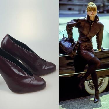 The Porizkova Pose - Vintage 1980s NOS Burgundy Leather Stiletto Booties Boot Shoes Heels - 9 