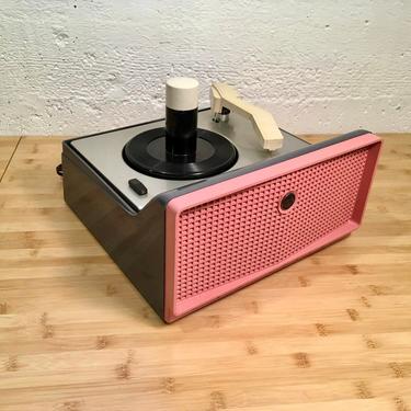 1954 RCA Victor 45rpm Portable Record Player, Full Restoration, 7EY1-JF Coral &amp; Charcoal Grey 