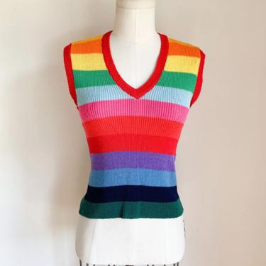 Vintage 1980s Rainbow Wool Blend Vest / S 