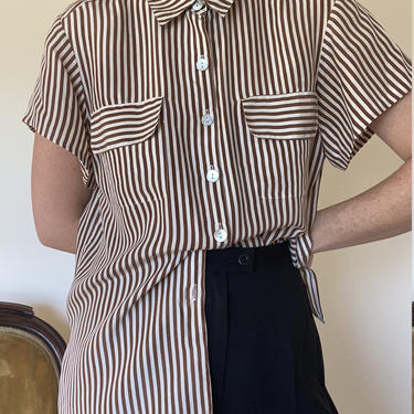 vintage silk pinstripe blouse size medium by miragevintageseattle