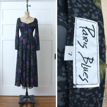 vintage wide leg sheer jumpsuit • 1990s Paris Blues dark floral print one-piece vixen outfit 