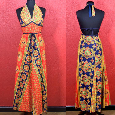 1970s Lanz Originals Cotton Wrap Dress Halterneck 