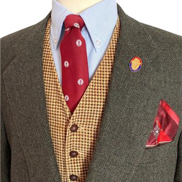 Vintage 100% WOOL TWEED Blazer ~ 50 R ~ jacket / sport coat ~ Herringbone ~ Preppy / Ivy Style / Trad 