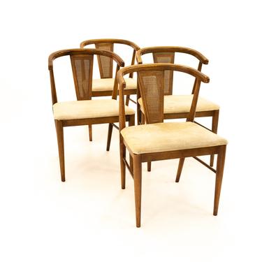 Mid Century Walnut and Cane Back Barrel Chair - Set of 4 - mcm 
