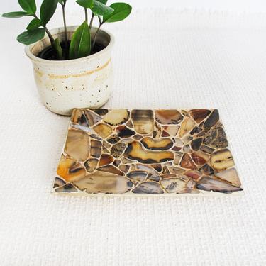 Vintage Metal and Agate Stone Decorative Retro 70's Tray 