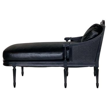Impeccable French Louis XVI Style Black Leather Chaise Longue or Daybed