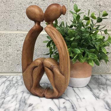 Vintage Statue Retro 1990s Hand Carved + Wood + Two People Kissing + Romantic + Modern + Abstract + Sculpture + Home Decor 