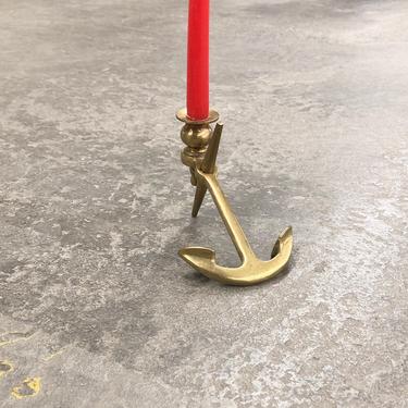 Vintage Brass Candlestick Holder Retro 1960s Carved Brass Anchor + Candle Holder + Stand + Mid Century + Nautical + Coastal + Home Decor 
