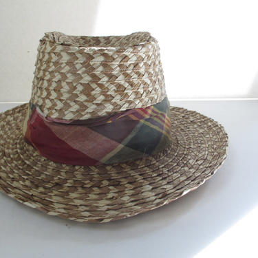 Unisex Vintage Straw Hat Panama Sun Hat Mens Womens Fedora Hat  Short Brim hat  Audrey Hepburn Hat Plaid Ribbon Boho Woven Summer Hat 