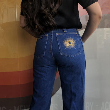 70's High Rise Denim and Star Burst Embroidered Pocket by laloupevintage