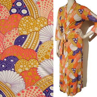 Vintage 70s Robe Kimono Print Loungewear Saks Fifth Ave - M 