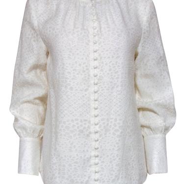 Joie - White Textured Long Sleeve Button-Up "Tariana" Blouse Sz 2