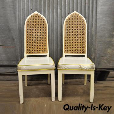 Pair of Bedell Vintage Hollywood Regency Cane Back Pagoda Dining Side Chairs (B)