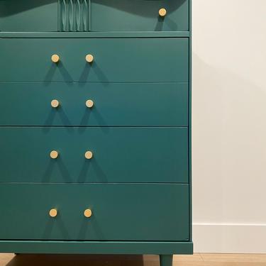 Mid Century Modern Emerald Green Tall Boy / Dresser / Chest of Drawers 