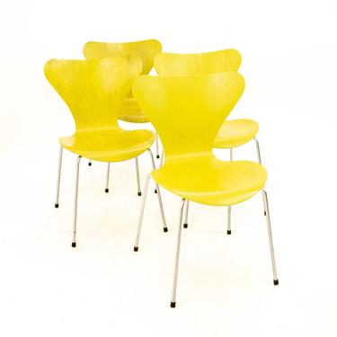 Arne Jacobsen For Fritz Hansen Mid Century Modern SERIES 7 Chair - Lime - Set of 4 - mcm 